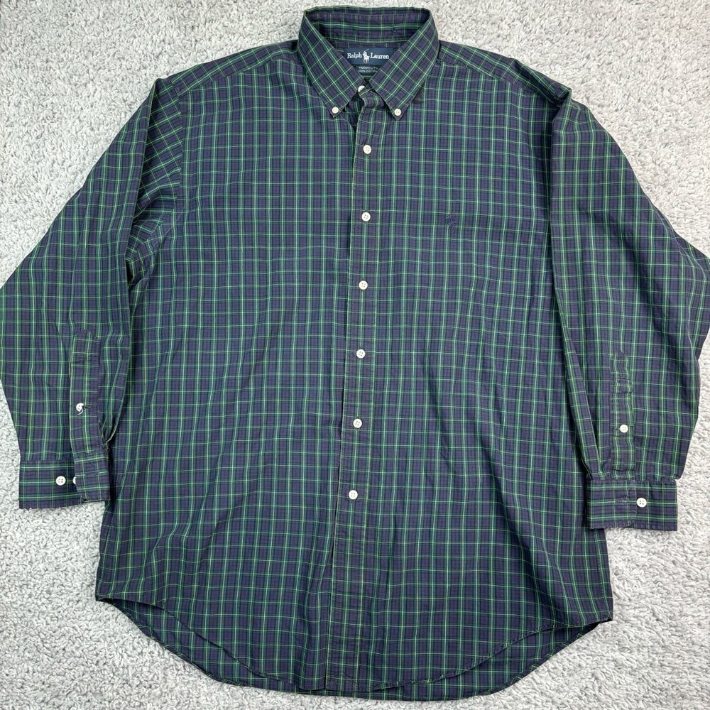 Ralph Lauren Shirt Mens 16.5 Vintage Yarmouth Plaid Blue Pony Retro Worn In Core
